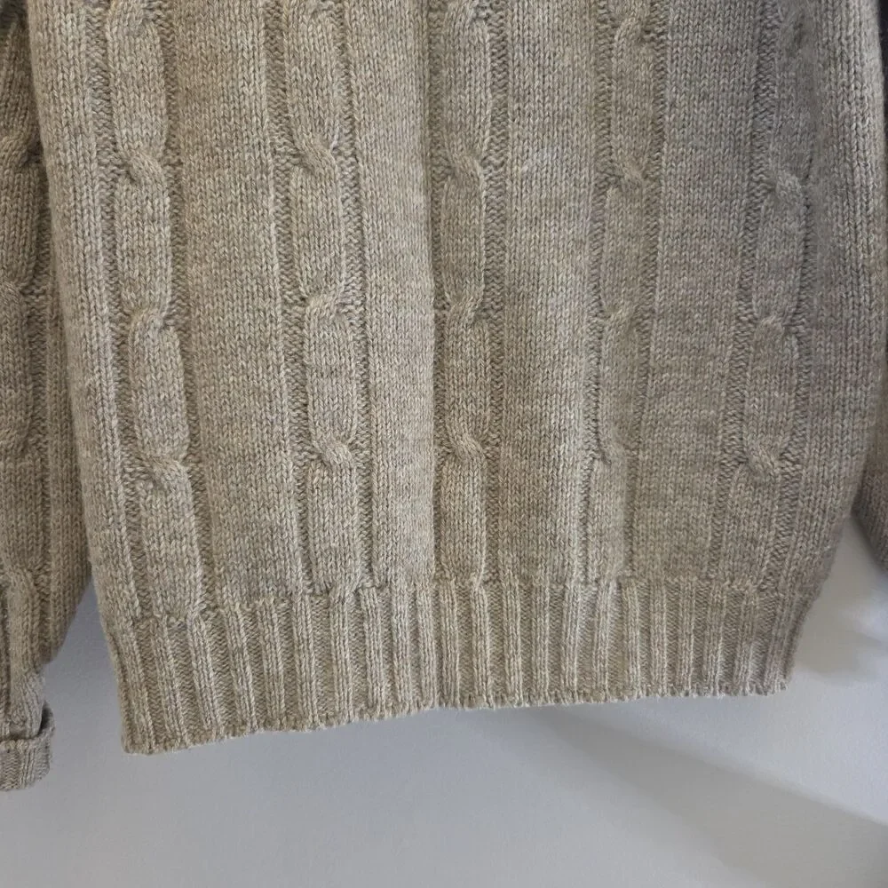 Vtg 50s/60s Brentwood Cable Knit Brown Cardigan Sweater Wool Blend Academia Lg
